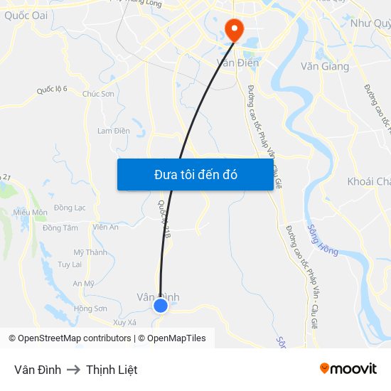 Vân Đình to Thịnh Liệt map