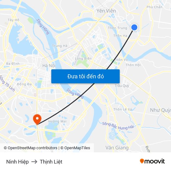 Ninh Hiệp to Thịnh Liệt map