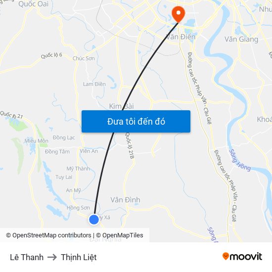 Lê Thanh to Thịnh Liệt map