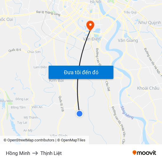 Hồng Minh to Thịnh Liệt map