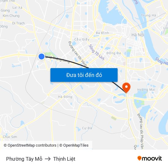 Phường Tây Mỗ to Thịnh Liệt map