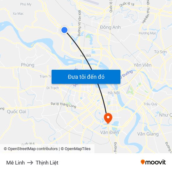 Mê Linh to Thịnh Liệt map