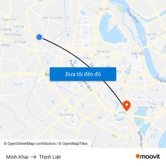 Minh Khai to Thịnh Liệt map