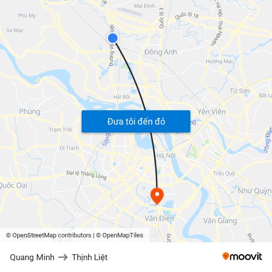 Quang Minh to Thịnh Liệt map