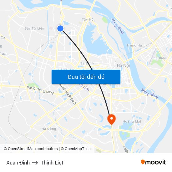 Xuân Đỉnh to Thịnh Liệt map