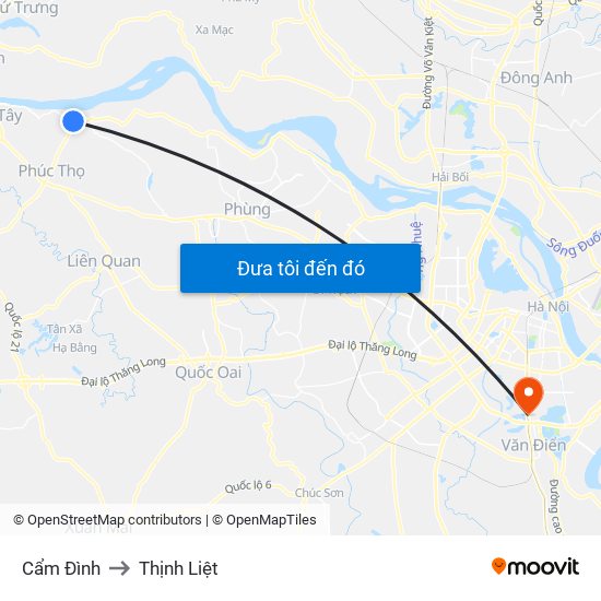 Cẩm Đình to Thịnh Liệt map