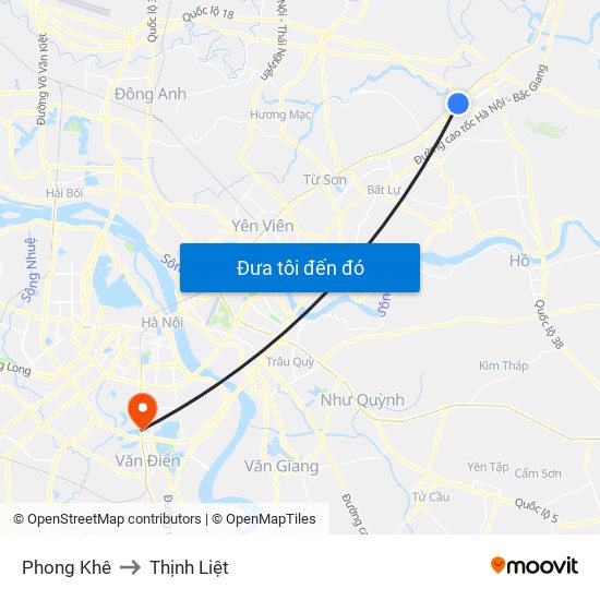 Phong Khê to Thịnh Liệt map