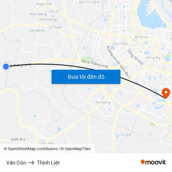 Vân Côn to Thịnh Liệt map