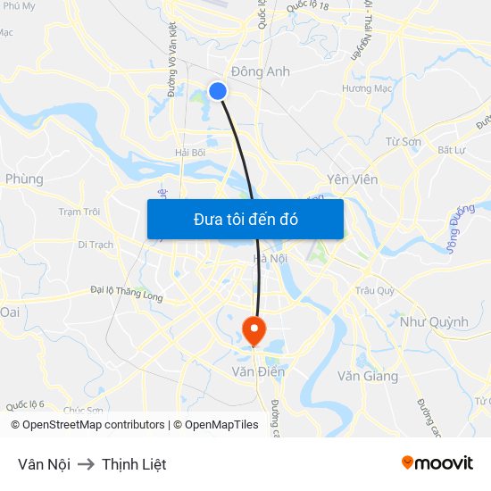 Vân Nội to Thịnh Liệt map