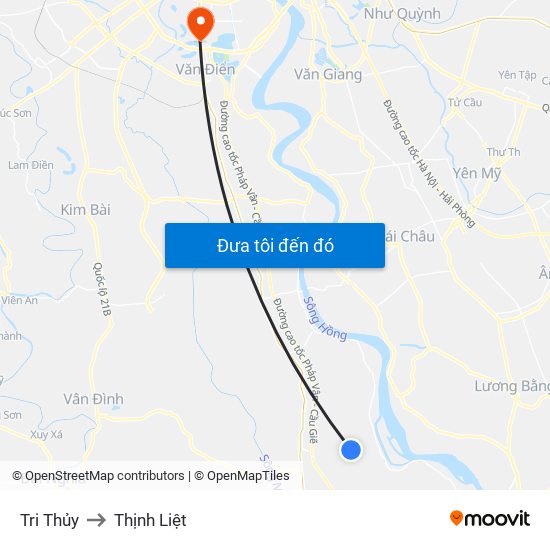 Tri Thủy to Thịnh Liệt map