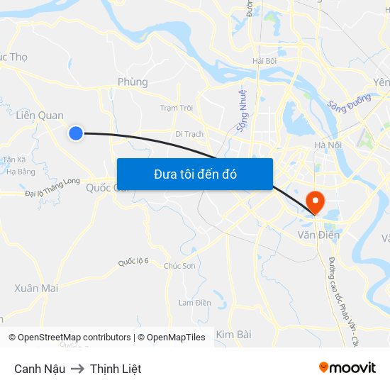 Canh Nậu to Thịnh Liệt map