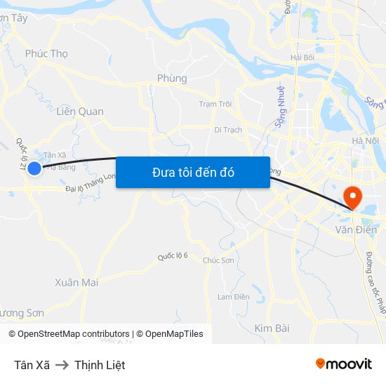 Tân Xã to Thịnh Liệt map