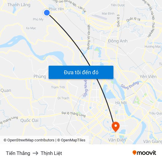 Tiến Thắng to Thịnh Liệt map