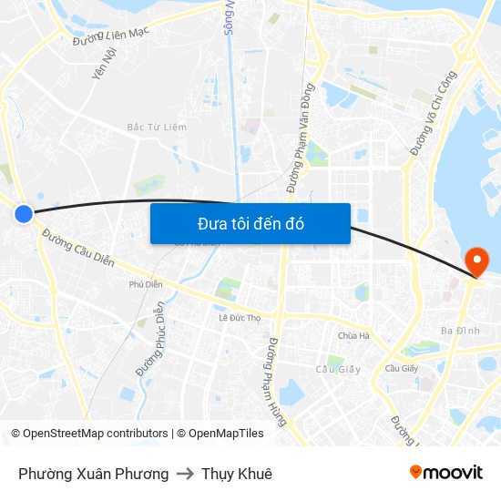 Phường Xuân Phương to Thụy Khuê map