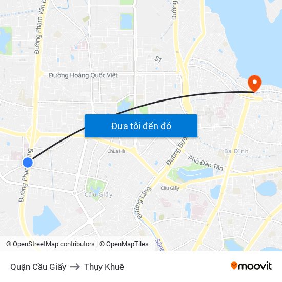 Quận Cầu Giấy to Thụy Khuê map