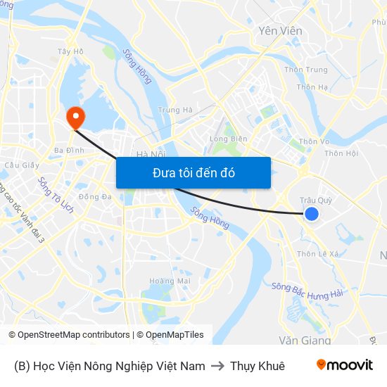 (B) Học Viện Nông Nghiệp Việt Nam to Thụy Khuê map