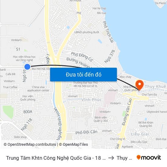 Trung Tâm Khtn Công Nghệ Quốc Gia - 18 Hoàng Quốc Việt to Thụy Khuê map