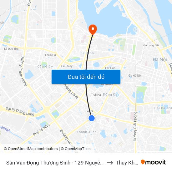 Sân Vận Động Thượng Đình - 129 Nguyễn Trãi to Thụy Khuê map