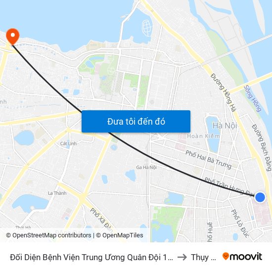 Đối Diện Bệnh Viện Trung Ương Quân Đội 108 - Trần Hưng Đạo to Thụy Khuê map