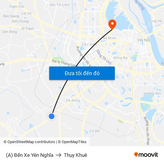 (A) Bến Xe Yên Nghĩa to Thụy Khuê map