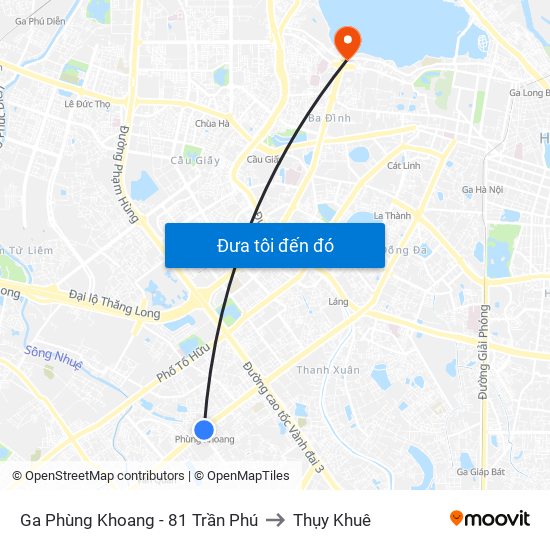 Ga Phùng Khoang - 81 Trần Phú to Thụy Khuê map