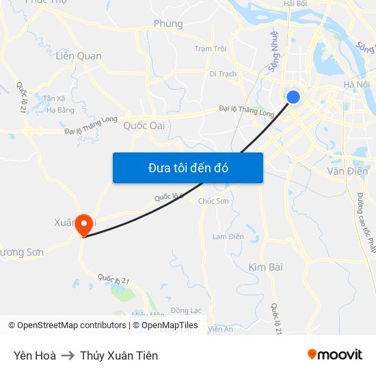 Yên Hoà to Thủy Xuân Tiên map