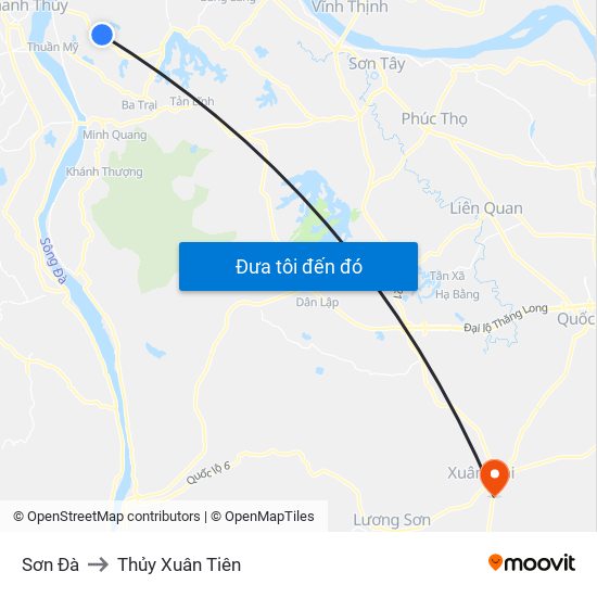 Sơn Đà to Thủy Xuân Tiên map