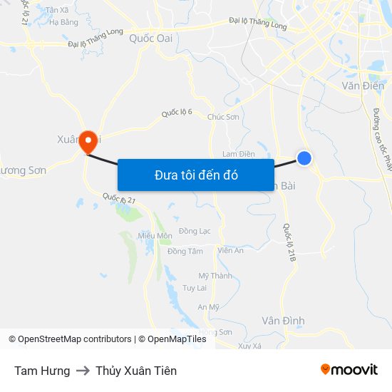 Tam Hưng to Thủy Xuân Tiên map