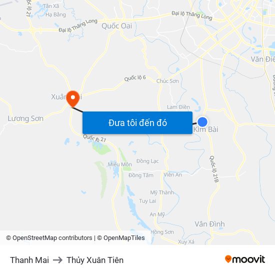 Thanh Mai to Thủy Xuân Tiên map