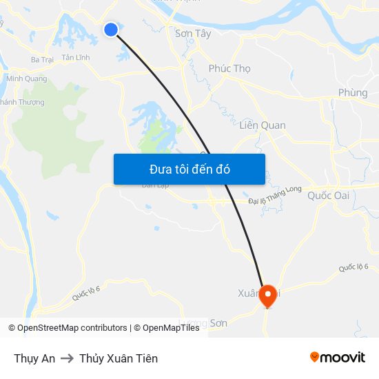 Thụy An to Thủy Xuân Tiên map