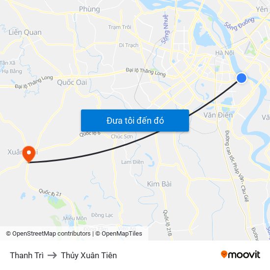 Thanh Trì to Thủy Xuân Tiên map