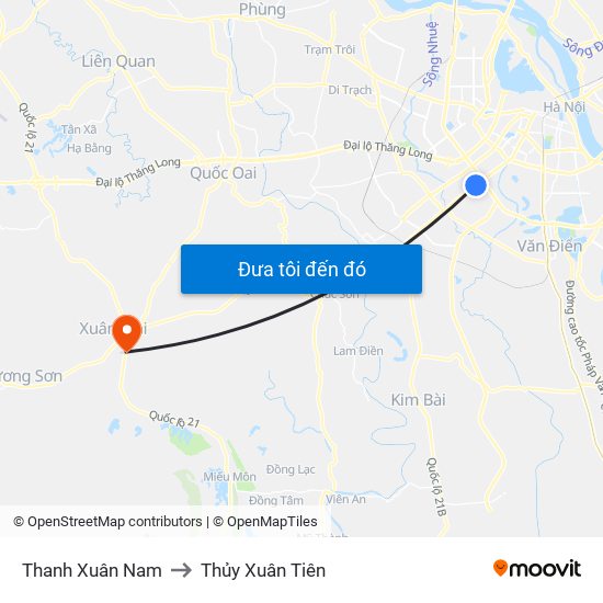 Thanh Xuân Nam to Thủy Xuân Tiên map