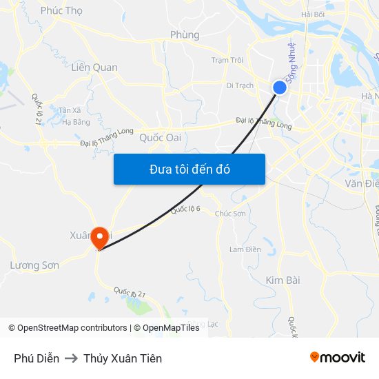 Phú Diễn to Thủy Xuân Tiên map