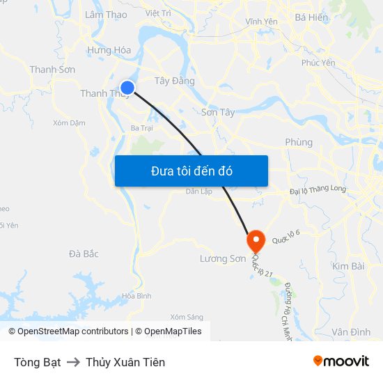 Tòng Bạt to Thủy Xuân Tiên map