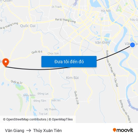Văn Giang to Thủy Xuân Tiên map