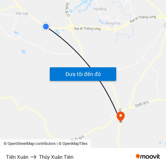 Tiến Xuân to Thủy Xuân Tiên map