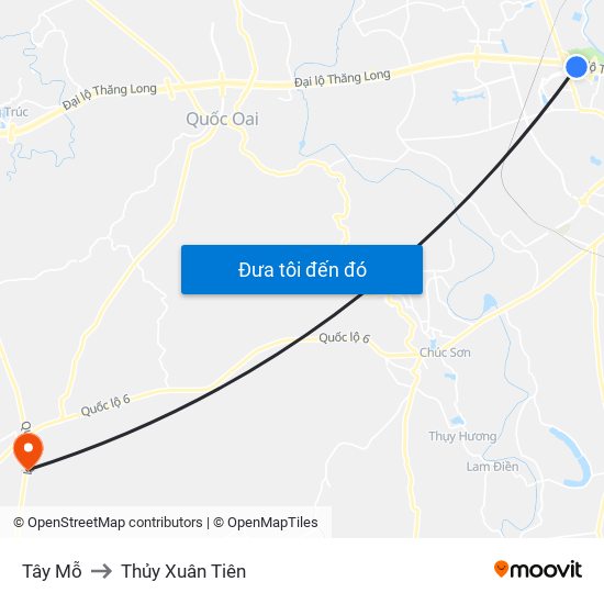 Tây Mỗ to Thủy Xuân Tiên map