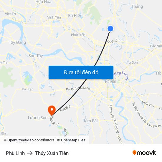 Phù Linh to Thủy Xuân Tiên map