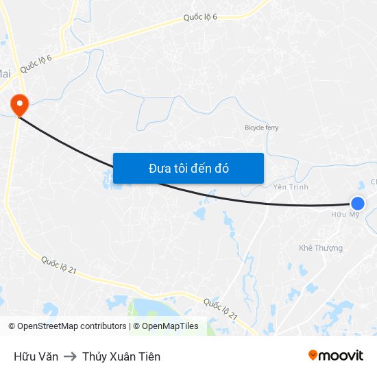 Hữu Văn to Thủy Xuân Tiên map
