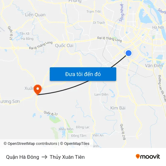 Quận Hà Đông to Thủy Xuân Tiên map