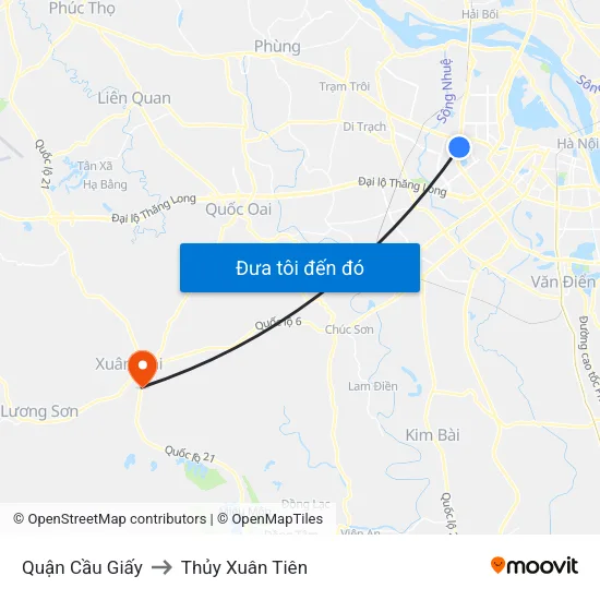 Quận Cầu Giấy to Thủy Xuân Tiên map
