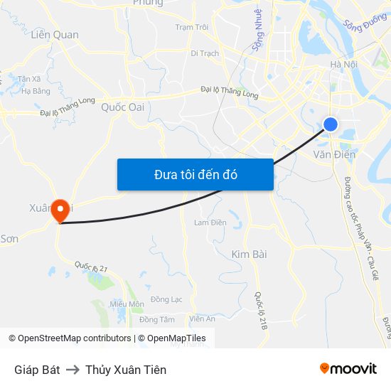 Giáp Bát to Thủy Xuân Tiên map