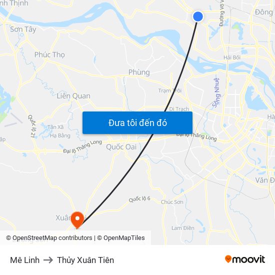 Mê Linh to Thủy Xuân Tiên map