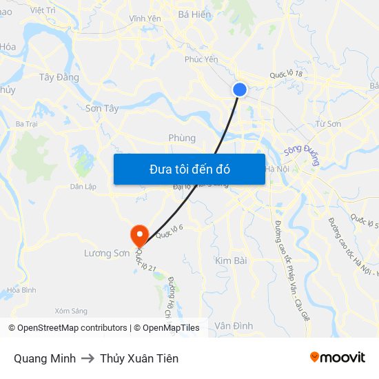 Quang Minh to Thủy Xuân Tiên map