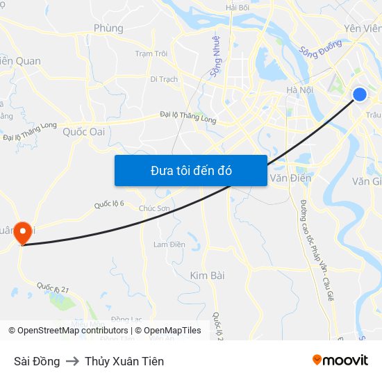 Sài Đồng to Thủy Xuân Tiên map