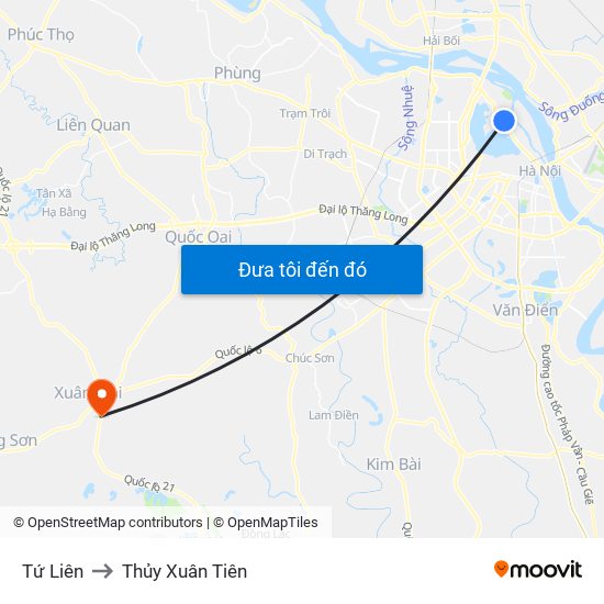 Tứ Liên to Thủy Xuân Tiên map