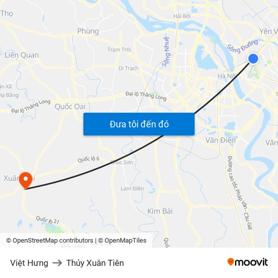 Việt Hưng to Thủy Xuân Tiên map