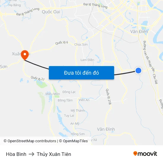 Hòa Bình to Thủy Xuân Tiên map