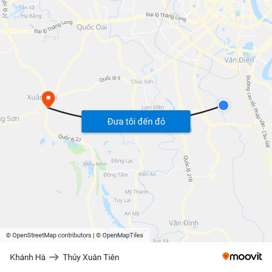 Khánh Hà to Thủy Xuân Tiên map