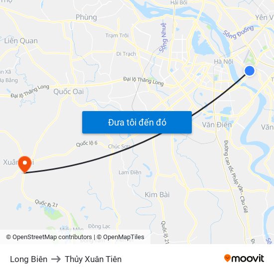 Long Biên to Thủy Xuân Tiên map